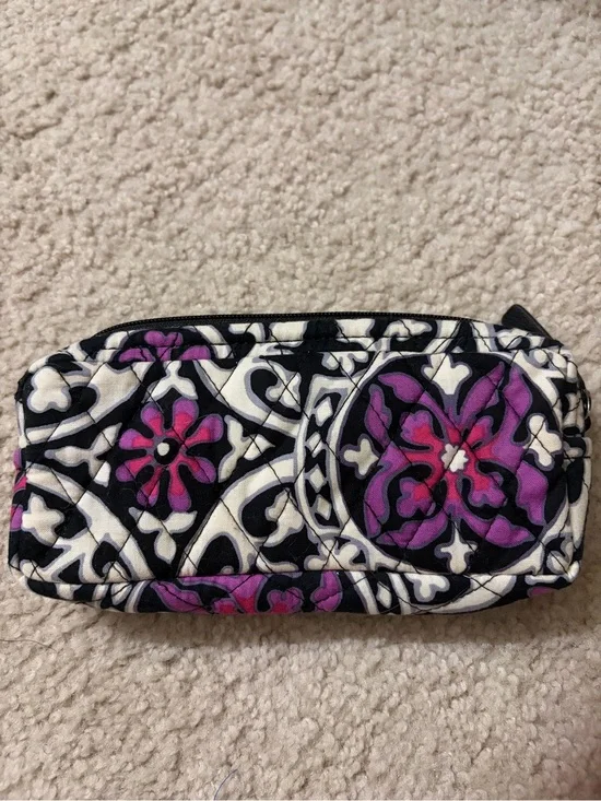 Vera Bradley Quilted Cosmetic Pouch in Black, White & Purple Floral