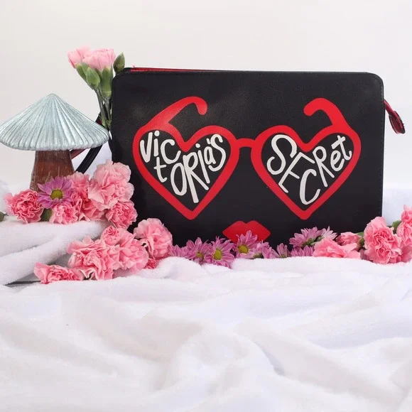 Victorias Secret Too Glam To Give A Damn Black Red Heart Sunglasses Makeup Bag