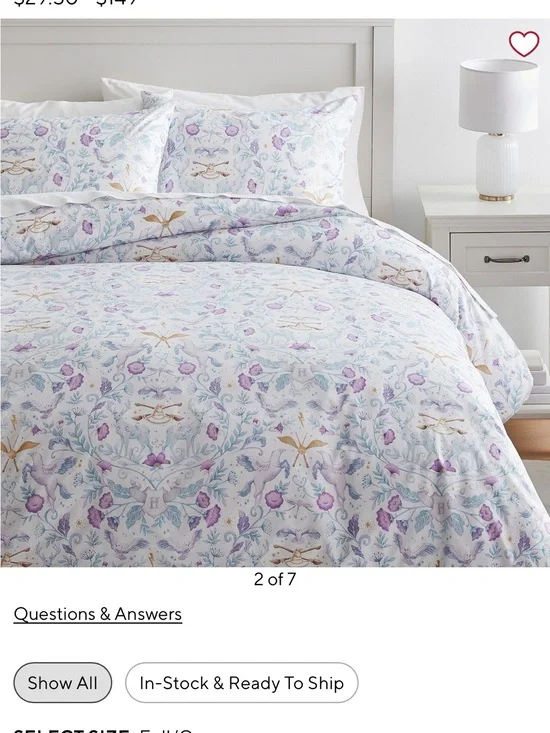 Pottery Barn Kids Duvet Cover w/ Purple + Blue Floral Motif + 2 matching shams