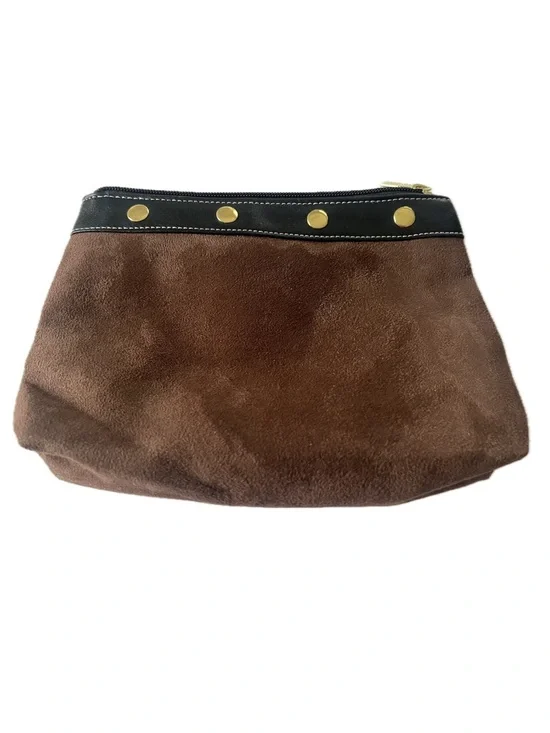 Borghese Vintage Chocolate Brown Suede & Leather Cosmetic Bag