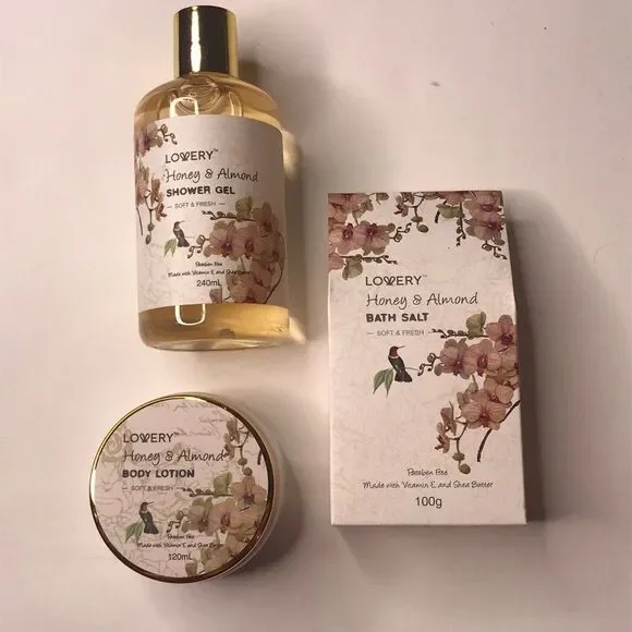 Lowery 3 Pc Bath & Body Set Honey & Almond Shower Gel, Bath Salt, & Body Lotion