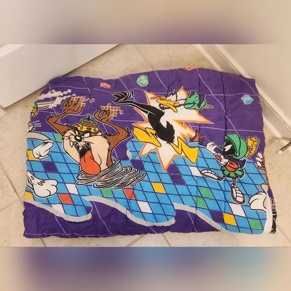 VTG 1990s Twin‎ Comforter Looney Tunes Purple Bedding #BB