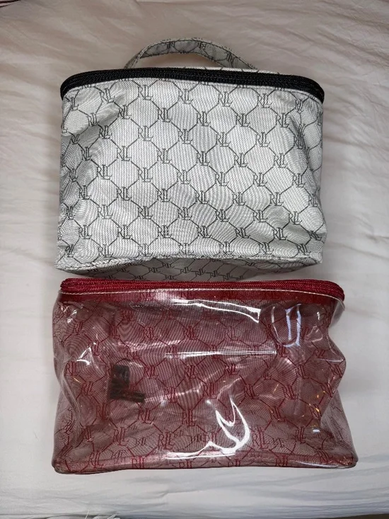 Lauren Ralph Lauren 2 Travel Toiletry Cosmetic Bags RLL Monogram Makeup Bathroom