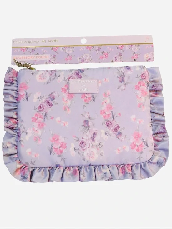 Love Shack Fancy x Yoobi Lavender Floral Ruffle Accessory Pouch NWT