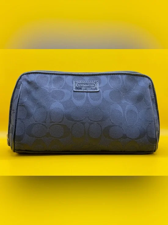 Coach Black Signature Jacquard Large Cosmetic Pouch COA Authentication NWOT NCO