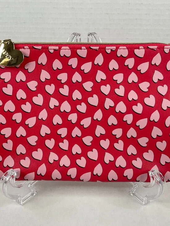 IPSY Pink Heart Print Makeup Bag Cosmetic Pouch New