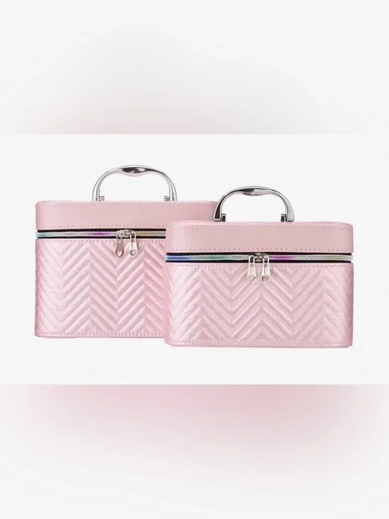 Ladies 2- Pc Cosmetic Case Set Vanity Box 9 X 6 X 6.5, 8.5 X5 5.25