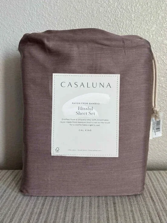 NWT California King 400 Thread Count Rayon from Bamboo Sheet Set Fig - Casaluna