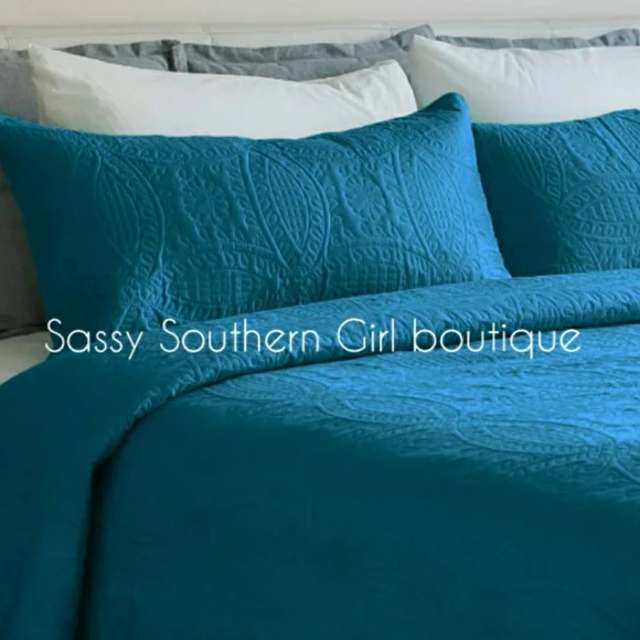 ⭐🆕Teal turquoise Mexican boho cottage quilted comforter set