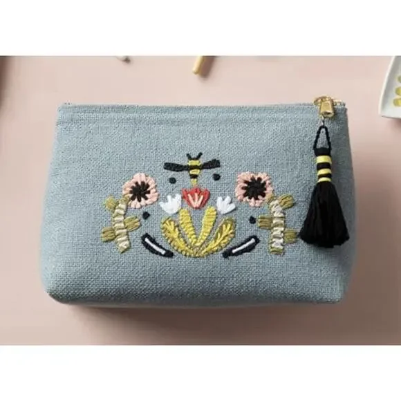 Danica Studio Frida Sweet Bees‎ Bee Floral Embroidery Small Cosmetic Pouch Bag