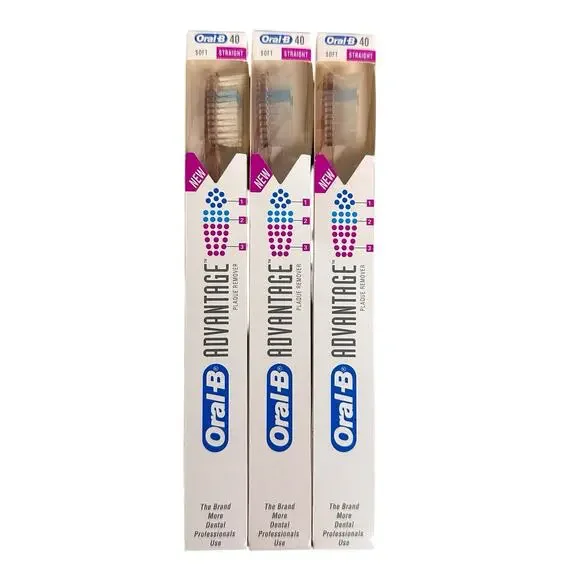 Lot of 3 Vintage 1993 Oral B Toothbrush 40 Soft Straight Advantage Light Pink