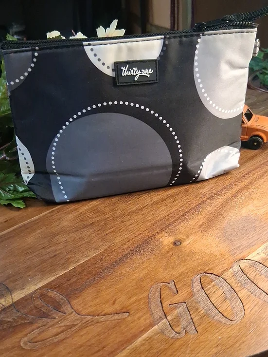 thirty-one Gray and Black Dot Circle Cosmetic Pouch