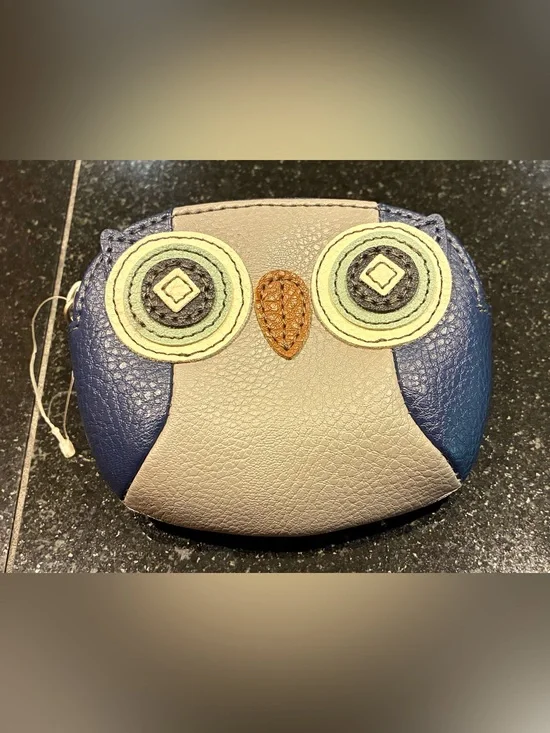 Relic Owl Change Purse Attached Key Chain Zip Top Blue Gray NWOT