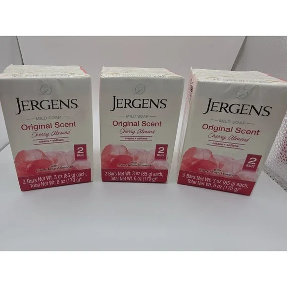 3 pack of Jergens Cherry Almond Mild Soap Original Scent - 8 Bars - 3 Oz Each