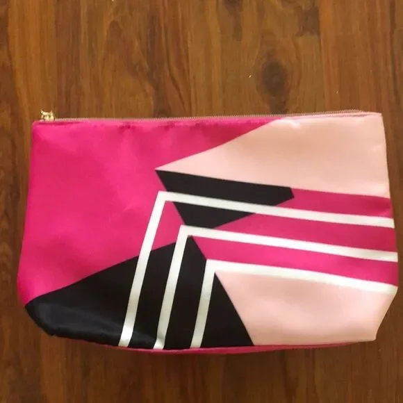NEW Lancôme Pink and black satin make up bag