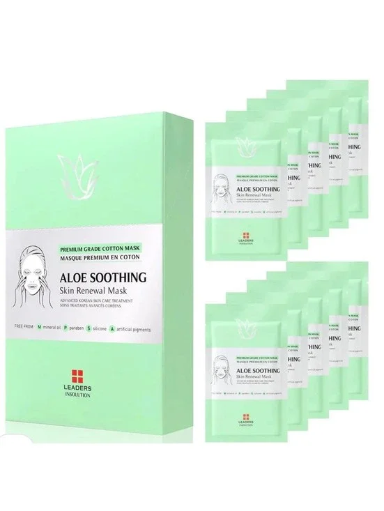 Pack of 5 masks Leaders Insolution Aloe Sooth Renewal Mask Premium Grade Cotton