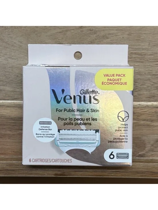 Gillette Venus Pubic Hair & Skin Women's Razor Blade Refills 6 Cartridges