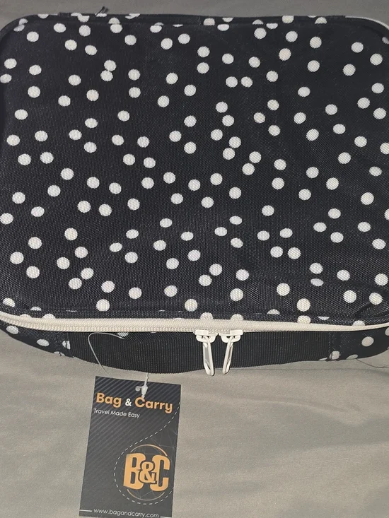 NWT Bag & Carry Hanging Makeup Bag Black/White Polka Dot Nylon Zipper Case