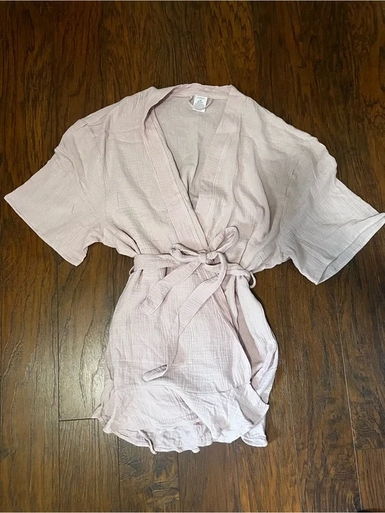 Serra Light Pink Cotton Robe with Tie Waist