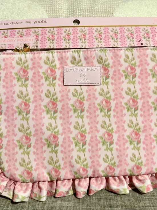 LoveShackFancy Pink Floral Ruffle accessories Pouch