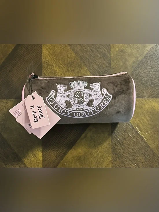 Juicy Couture Brown and Pink Velour Cosmetic Pouch
