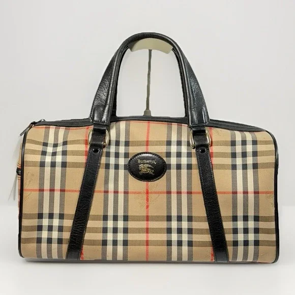 Burberrys Boston Bag Nova Check Shadow Horse Horse Logo beige Canvas 0049