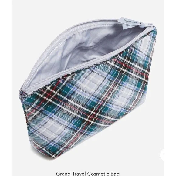 LMT: Vera Bradley SNOWY PLAID Cotton Grand Travel Cosmetic Makeup Case