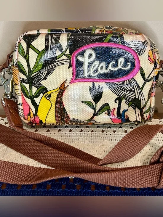 Cream Embroidered Glazed Canvas Crossbody Bag - Multicolor