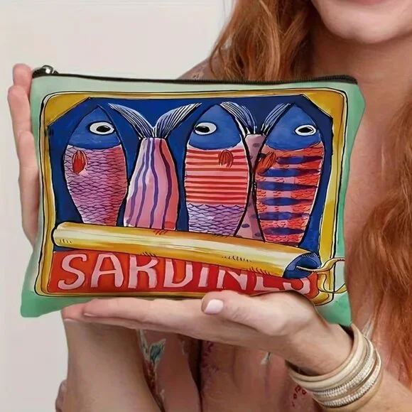 “Can‎ of Sardines” Cosmetic Bag (Green & Blue) BRAND-NEW & SO CUTE!