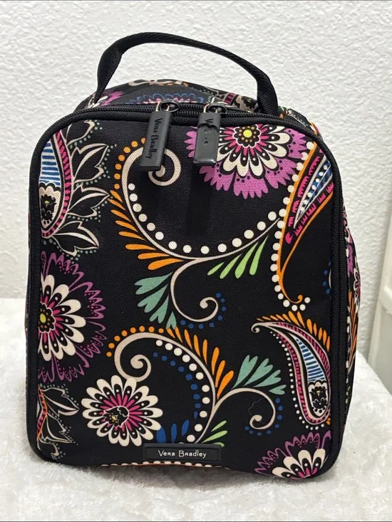 Vera Bradley Black Floral Paisley Cosmetic Case with Multicolor Accents