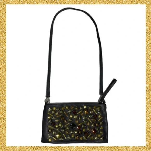Jeweled Purse Beaded Sparkle Wristlet Clutch Crossbody 3 in 1 Brown Gold Bronze