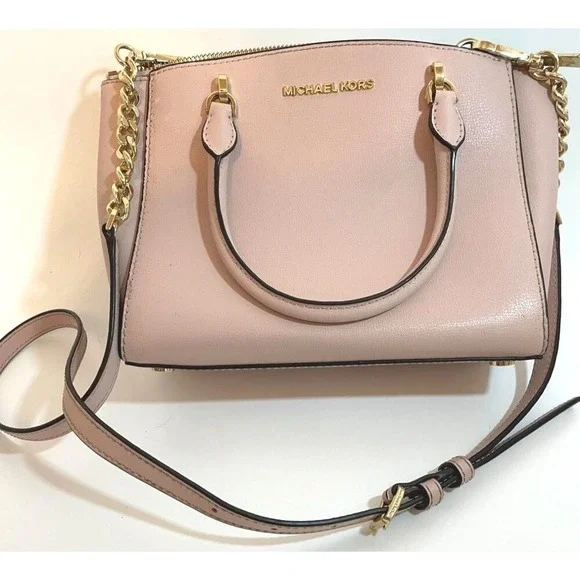 Michael Kors Medium Pink Leather Purse Satchel Crossbody‎ Bag Convertible Strap