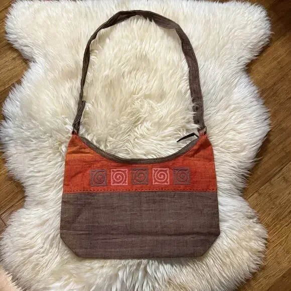Vintage Artisan Bobo Vietnamese Hemp Bag Purse 15” NOS Brown Orange Sustainable