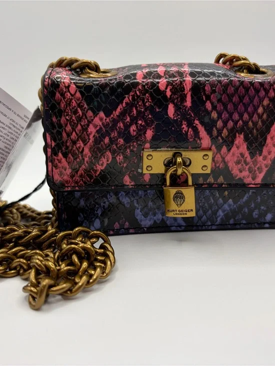 Kurt Geiger Pink & Black Python-Print Chain Crossbody Mini Bag