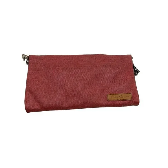 Kenneth Cole Womens Genuine Leather‎ Crossbody Chain Bag Wristlet Red Brick
