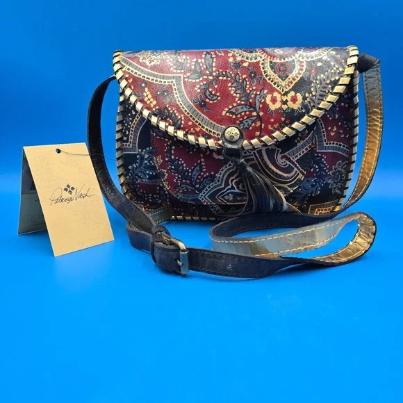 Patricia Nash Beaumont Provencal Escape Paisley Leather Crossbody‎ Bag Gold Foil