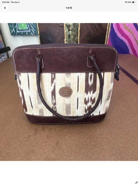 Western-Inspired handmade Brown & Cream handbag with Leather Trim
