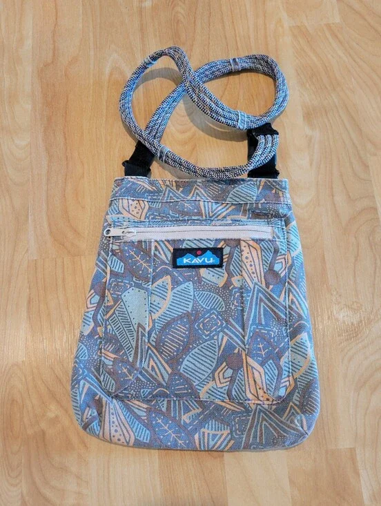 KAVU Keeper Crossbody Bag Blue Brown Orange Geometric