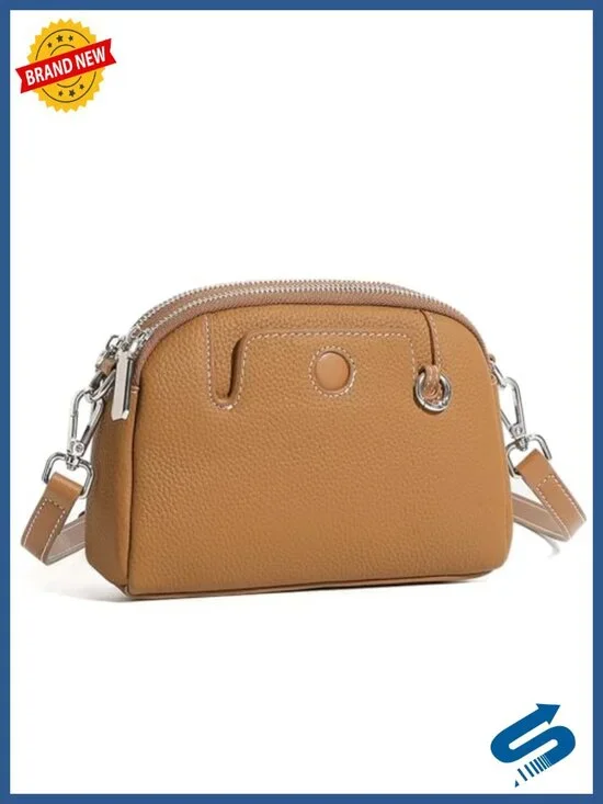 Genuine Leather Small Crossbody Bag with Zipper Closure, Adjustable Strap