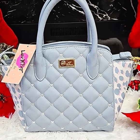 BETSEY JOHNSON BLUE/WHITE QUILTED LUV BETSEY CROSSBODY