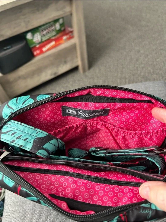 lug Teal Floral Convertible Wristlet with Pink Lining