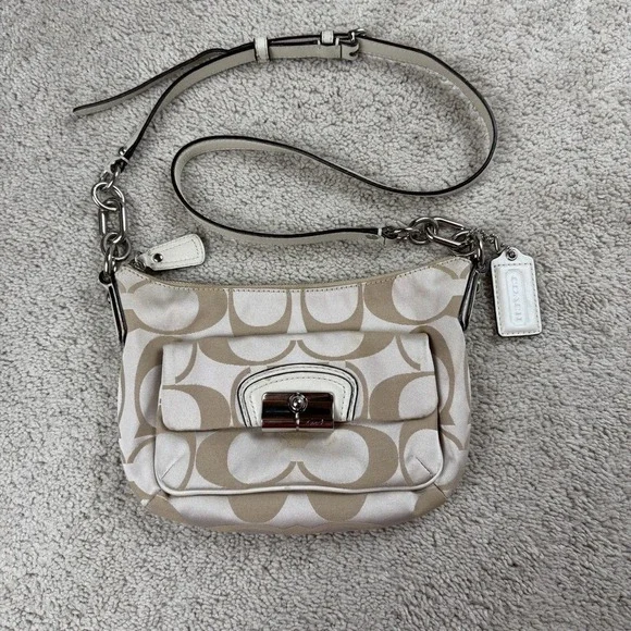 COACH Kristin Op Art Signature East West Crossbody‎ Sateen Shoulder Beige Canvas