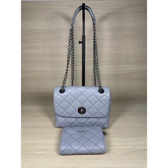 kate Spade Natalia Quilted Medium Chain Leather Shoulder Bag‎ And Wallet Brushed