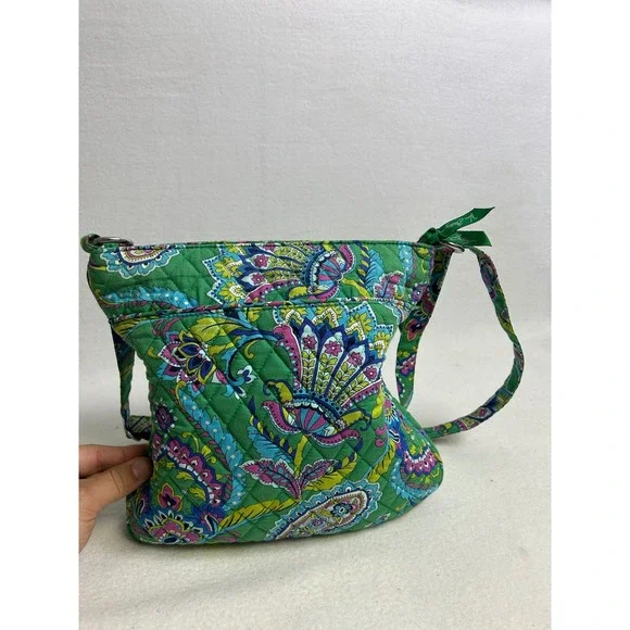 Boho Vera Bradley Women Small Green‎ Go Wild Paisley Quilted Crossbody Bag Purse