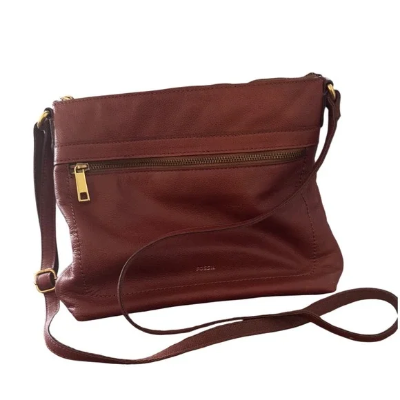 Fossil Reddish Brown Leather Crossbody SHB2175‎ Gold Tone Hardware 10.5x9.5x2
