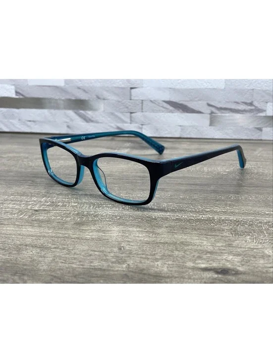 NIKE 5513 485 Navy Hyper Jade Petite Rectangular Flex Eyeglasses 49[]16-135