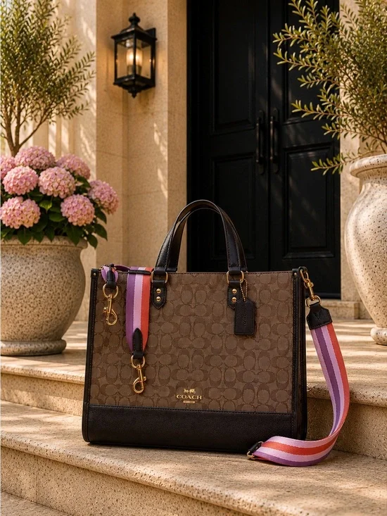 COACH Dempsey Tote 40 Signature Jacquard | Varsity Stripe Webbing Strap