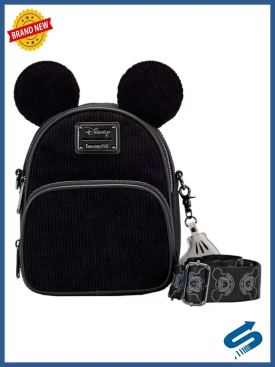 Mickey Corduroy Convertible Crossbody Bag, Zipper Closure, 8x5x11 inches