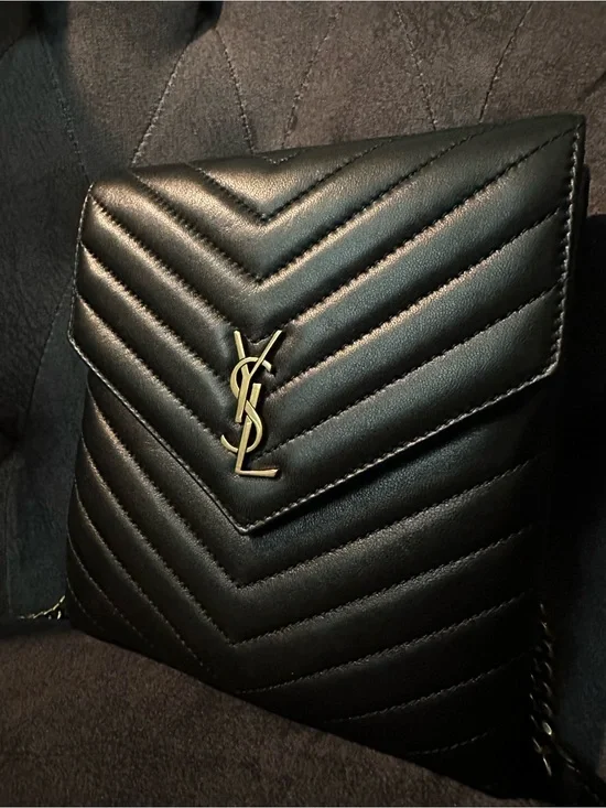 Saint Laurent Quilted Leather Double Flap Crossbody Bag – Never Worn