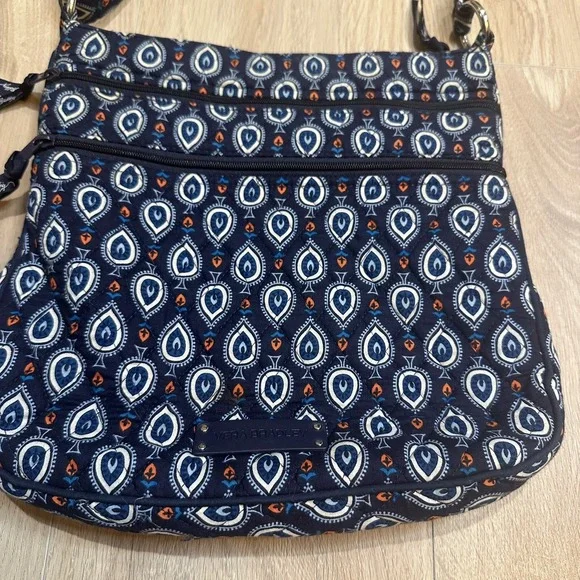 Vera Bradley Lighten Up‎ Trio Zip Hipster Navy Geo Print Crossbody Purse Bag